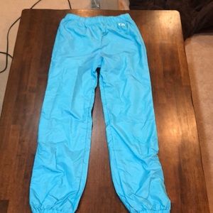 NEW VTG CB Sports Track Pants Womens Blue Neon Windbreaker Zip Leg Elastic 80s M